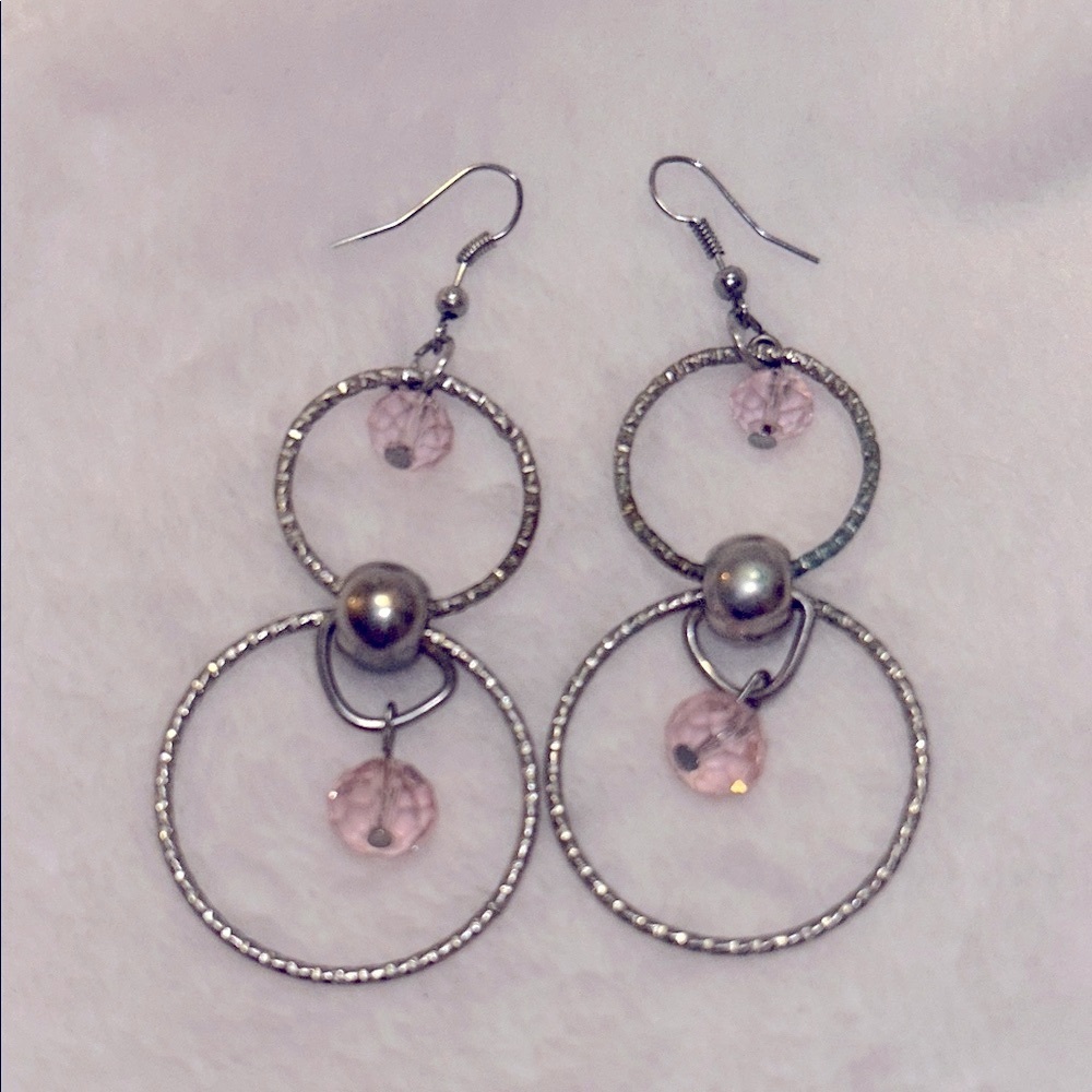 Elegant Silver and Pink Dangle Earrings